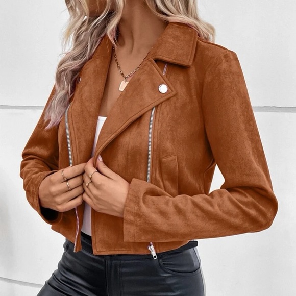 Luxe Hot Pink Zipper Vegan Suede Moto Biker Jacket - Picture 7 of 11